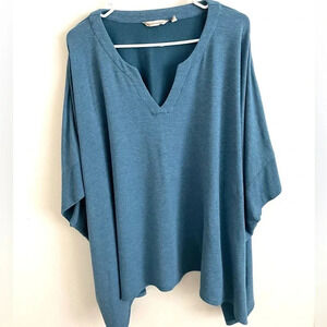 Soft Surroundings Jancier Poncho Teal Blue Knit Pullover Sweater L/XL